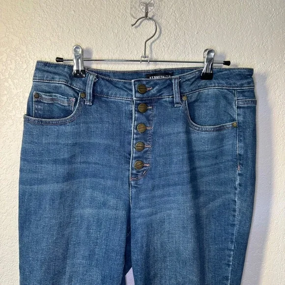 Kenneth Cole NY Jeans US 10 Button Fly High Rise Distressed Hem Cropped‎ Denim - Picture 5 of 9